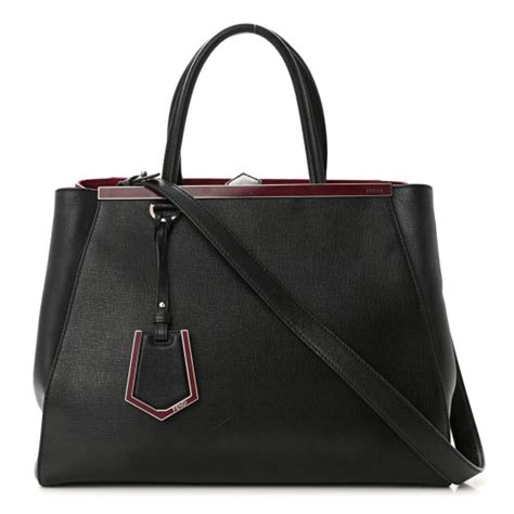 FENDI Vitello Elite Regular 2Jours Tote Black Vino